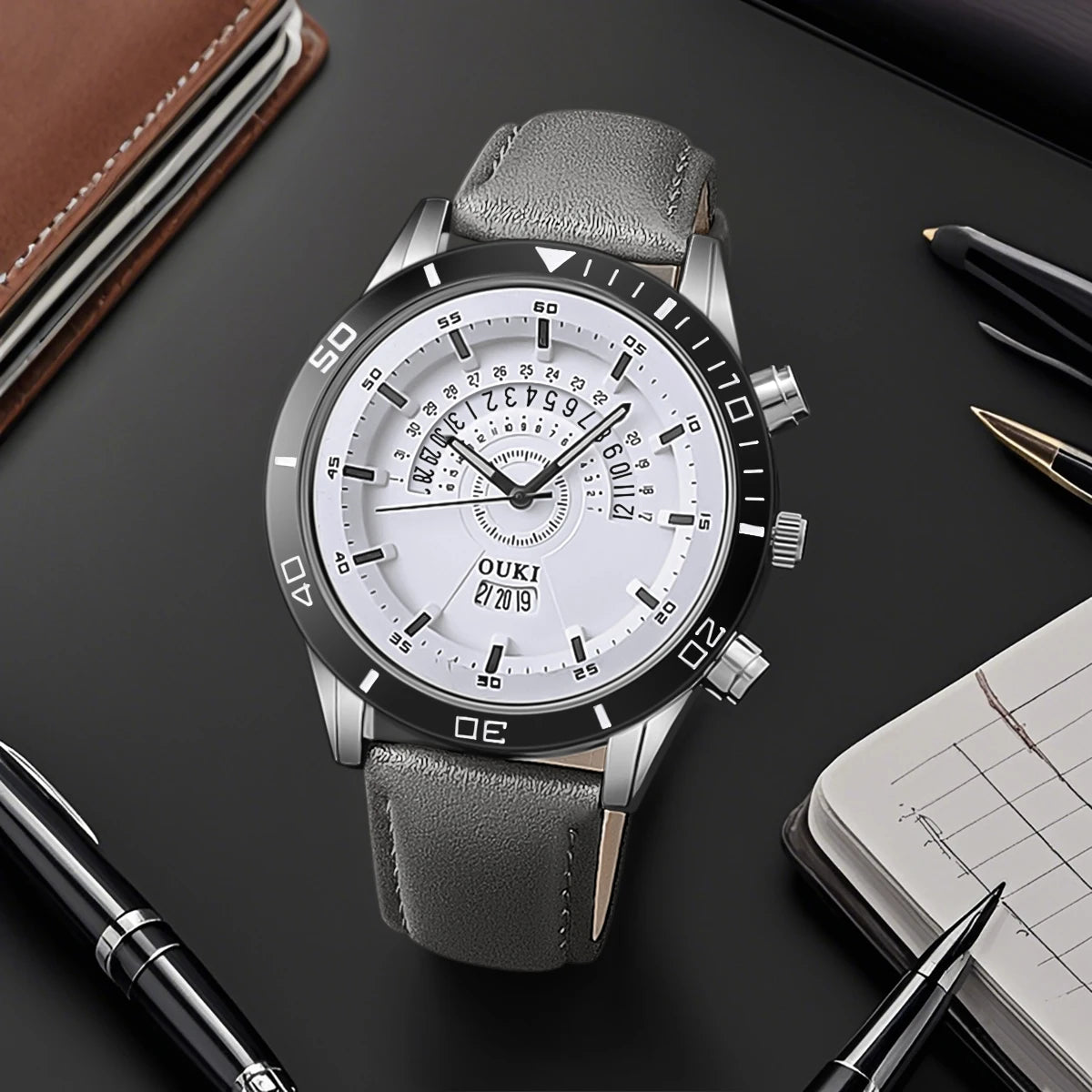 High Quality Fashion Casual Business Men Simple Luxury PU Leather Quartz Watch Popular Wristwatch  Holiday Gifts