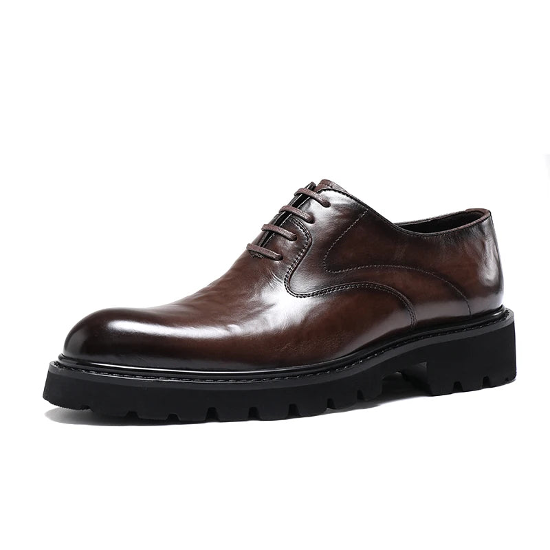 Spring and Autumn New Men's Formal Shoes Genuine Leather Thick Sole Lace Up Business Casual Shoes