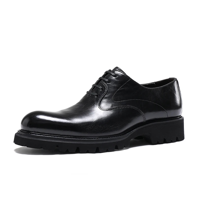 Spring and Autumn New Men's Formal Shoes Genuine Leather Thick Sole Lace Up Business Casual Shoes