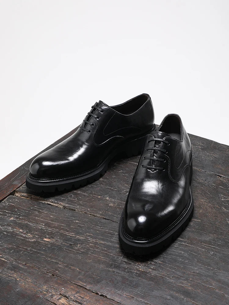 Spring and Autumn New Men's Formal Shoes Genuine Leather Thick Sole Lace Up Business Casual Shoes