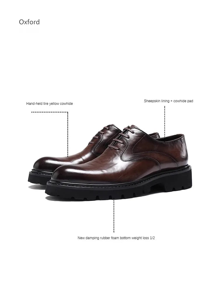 Spring and Autumn New Men's Formal Shoes Genuine Leather Thick Sole Lace Up Business Casual Shoes