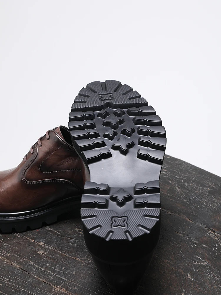 Spring and Autumn New Men's Formal Shoes Genuine Leather Thick Sole Lace Up Business Casual Shoes