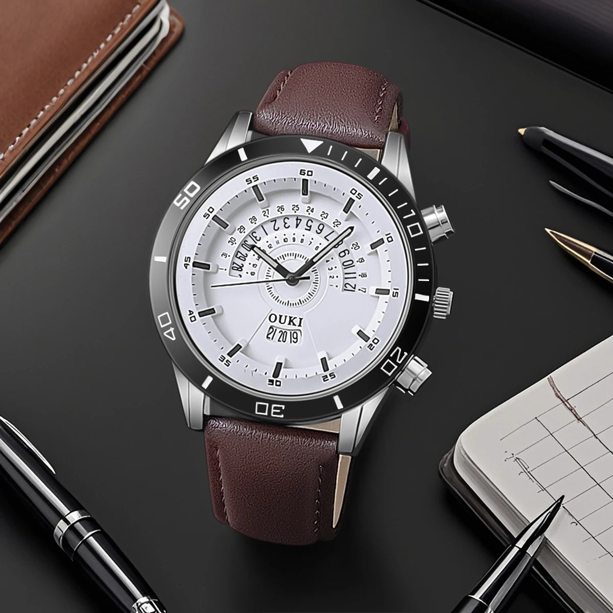 High Quality Fashion Casual Business Men Simple Luxury PU Leather Quartz Watch Popular Wristwatch  Holiday Gifts